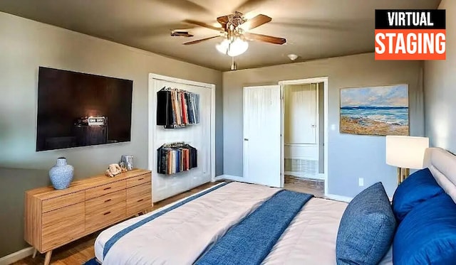 bedroom featuring a closet and ceiling fan