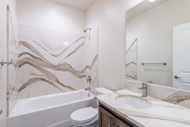 full bathroom featuring shower / bathtub combination, toilet, and vanity