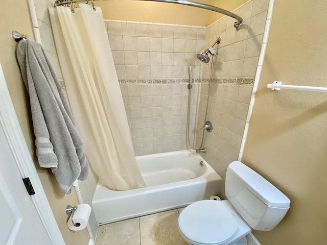 full bathroom with tile patterned floors, toilet, and shower / tub combo with curtain