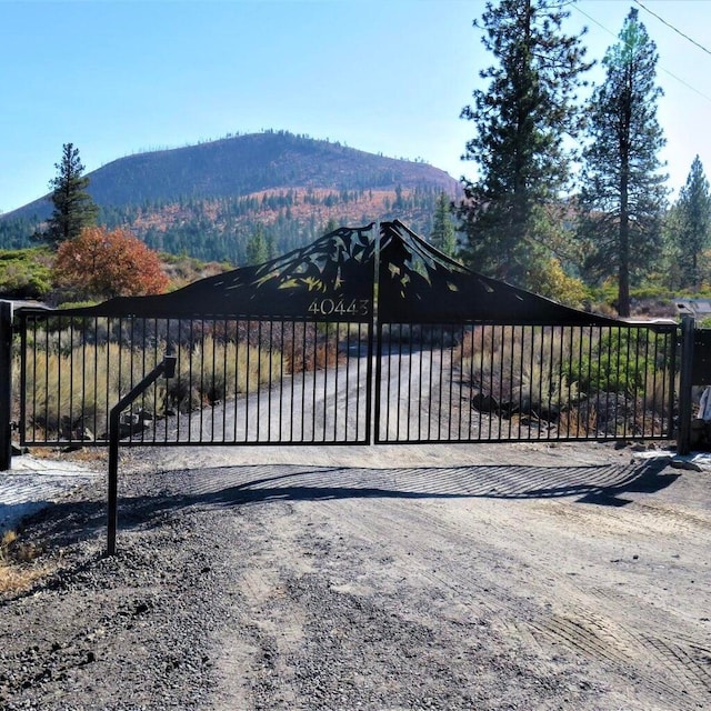 view of gate featuring a mountain view