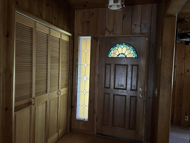 entrance foyer with wooden walls