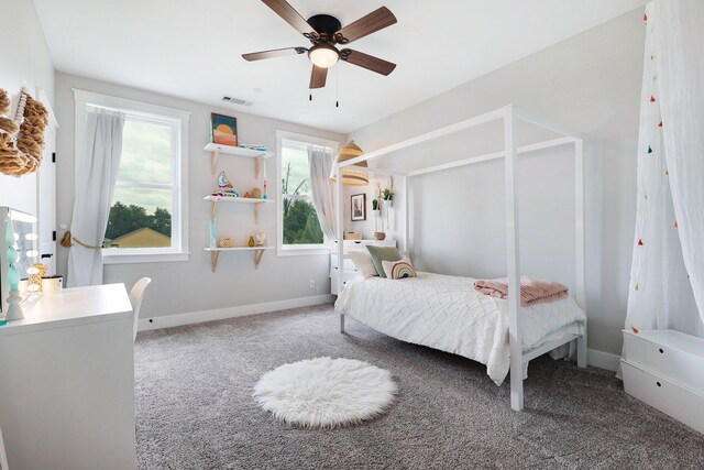 bedroom featuring carpet floors and ceiling fan