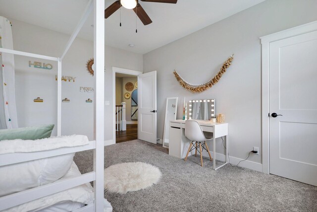 bedroom featuring ceiling fan and carpet flooring