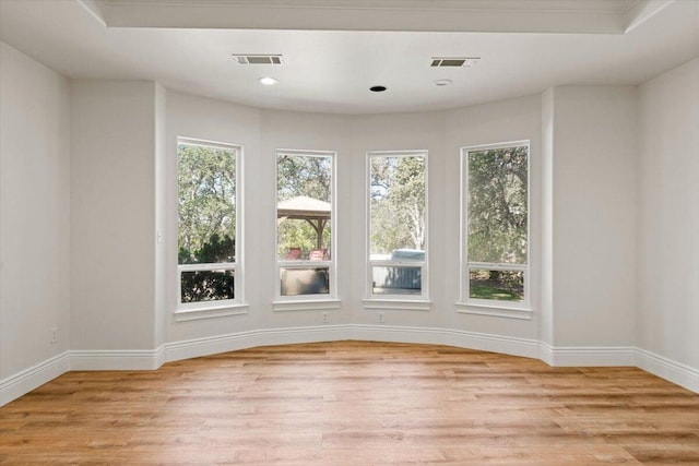 spare room featuring light wood-type flooring