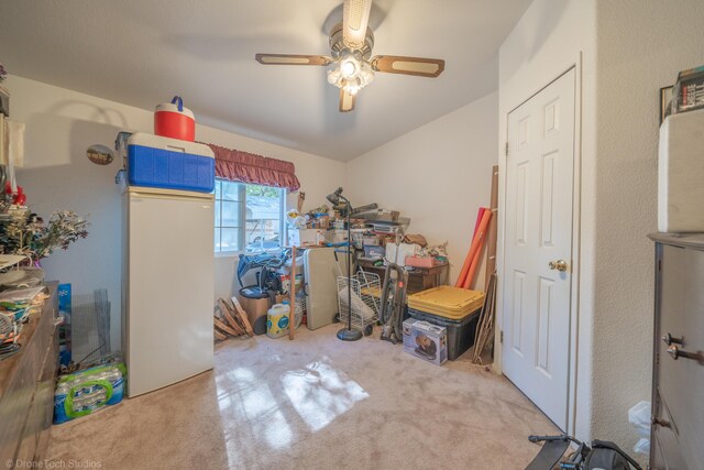 misc room featuring ceiling fan and carpet