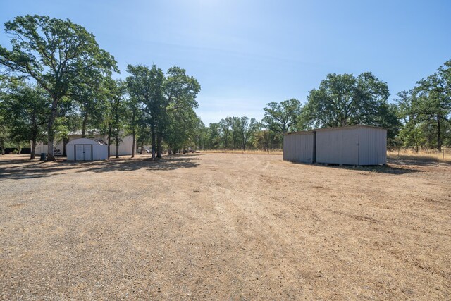 view of yard with a storage shed