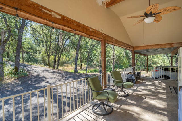 wooden terrace with ceiling fan