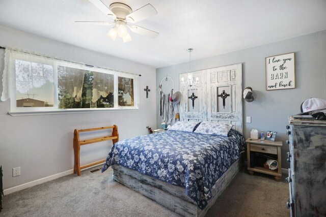 bedroom featuring ceiling fan and carpet flooring