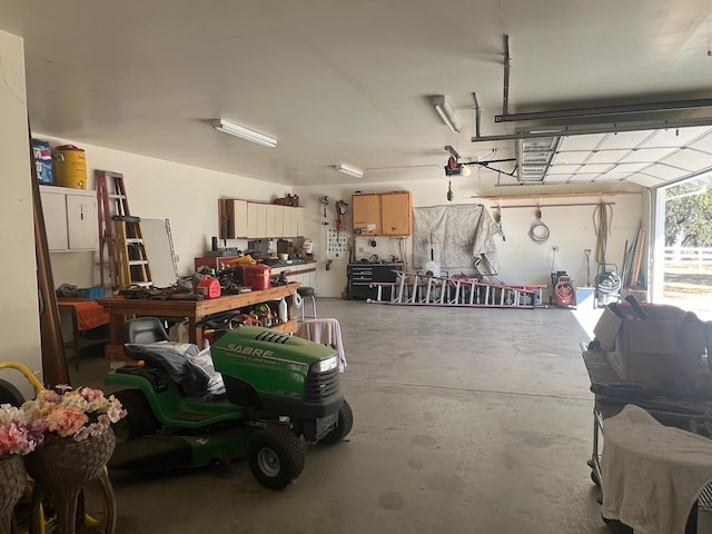 garage featuring a workshop area