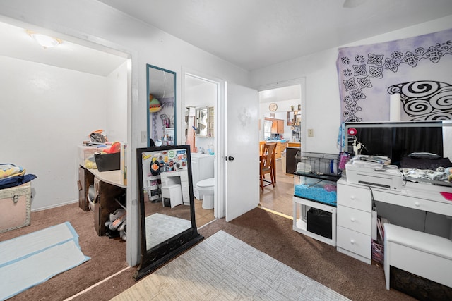 view of carpeted home office