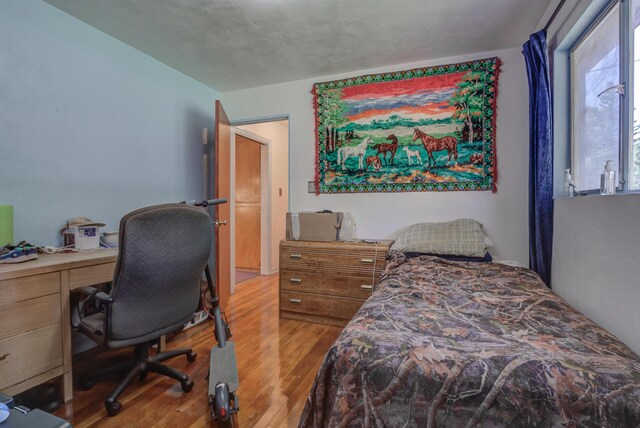 bedroom with light hardwood / wood-style flooring