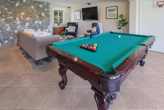 playroom with light tile patterned floors and billiards