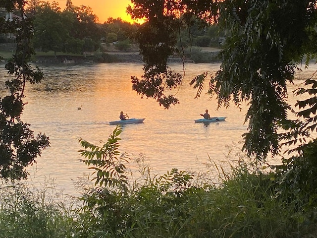 nature at dusk featuring a water view