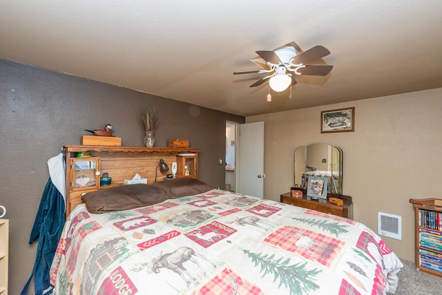 bedroom featuring carpet flooring and ceiling fan