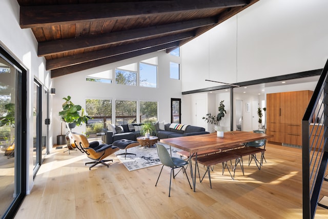 sunroom featuring wood ceiling and vaulted ceiling with beams