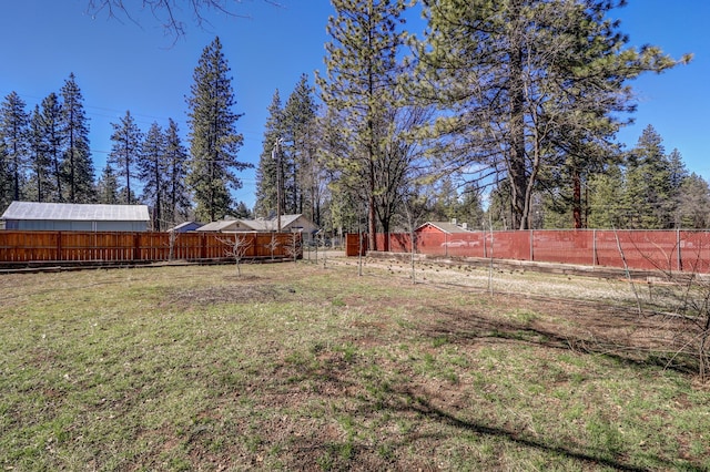 view of yard with a fenced backyard