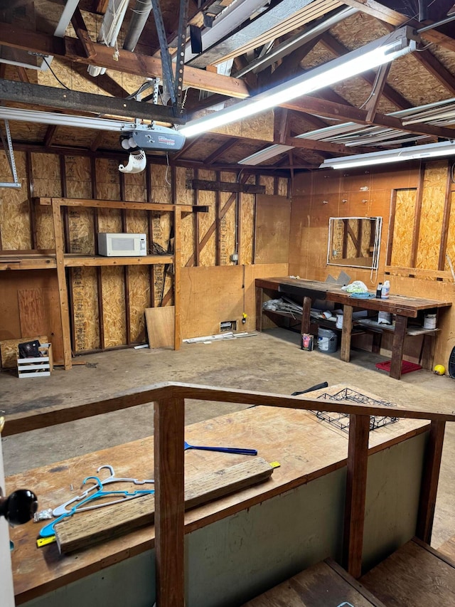 basement featuring a workshop area