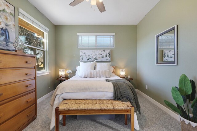 bedroom featuring ceiling fan and carpet floors