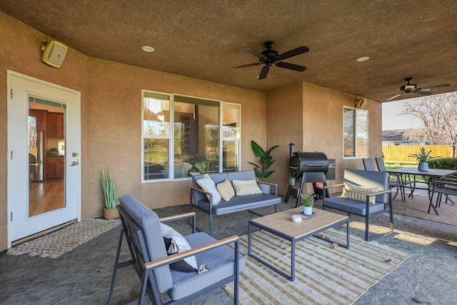 view of patio / terrace featuring outdoor lounge area and ceiling fan