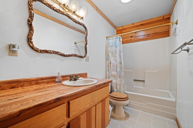 full bathroom with vanity, tile patterned floors, toilet, and shower / bath combo