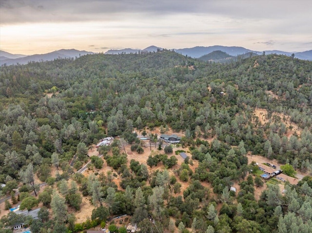 aerial view at dusk with a mountain view