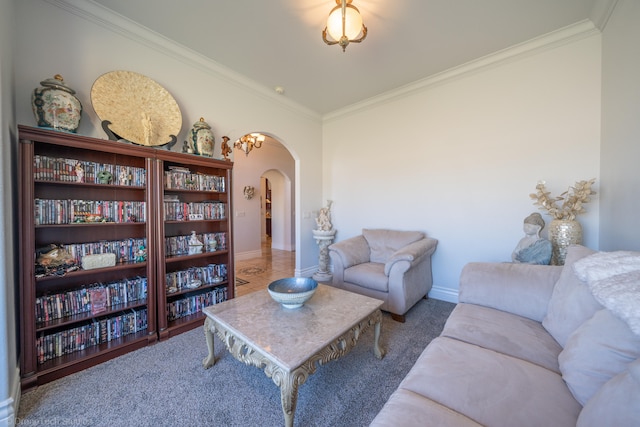 living room featuring ornamental molding