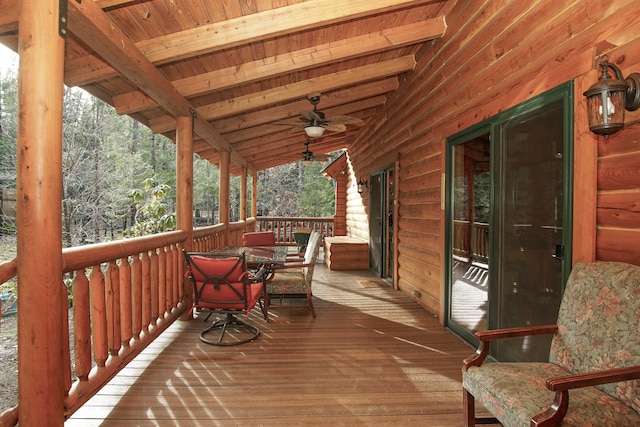 wooden deck with ceiling fan