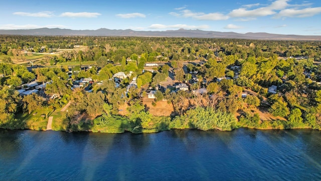 birds eye view of property featuring a water and mountain view