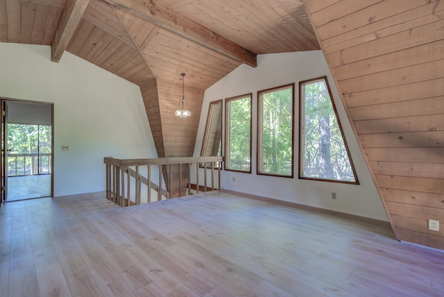 interior space featuring wooden ceiling, light hardwood / wood-style floors, and plenty of natural light