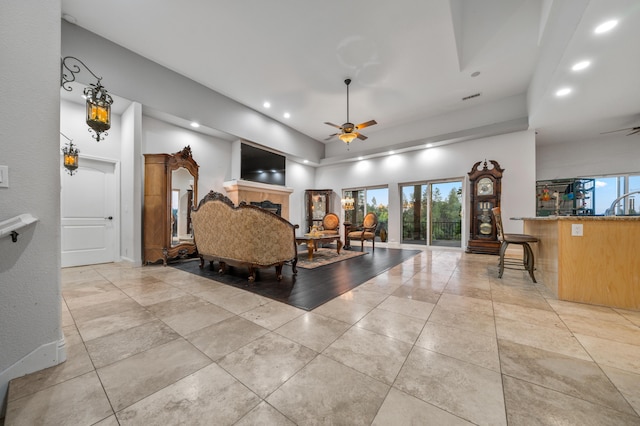 bedroom with a tile fireplace