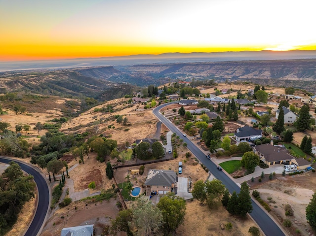 view of aerial view at dusk