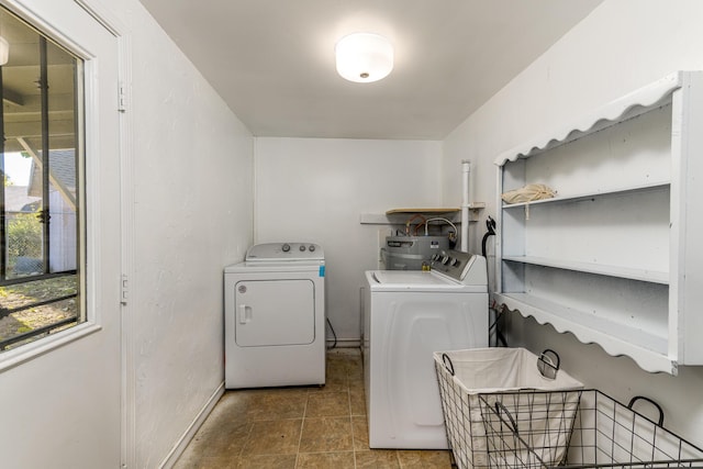 laundry area with separate washer and dryer and electric water heater