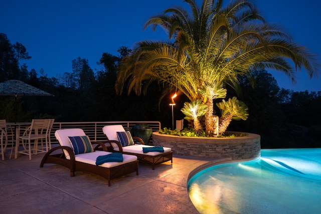 view of patio at night