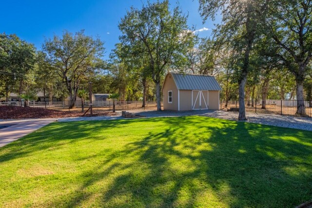 view of yard with a storage shed