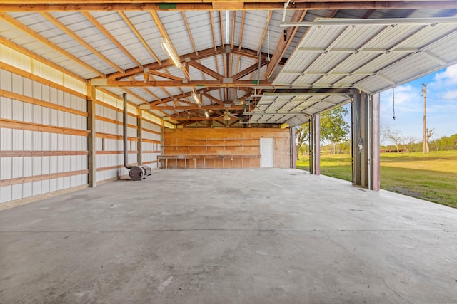 garage with a lawn