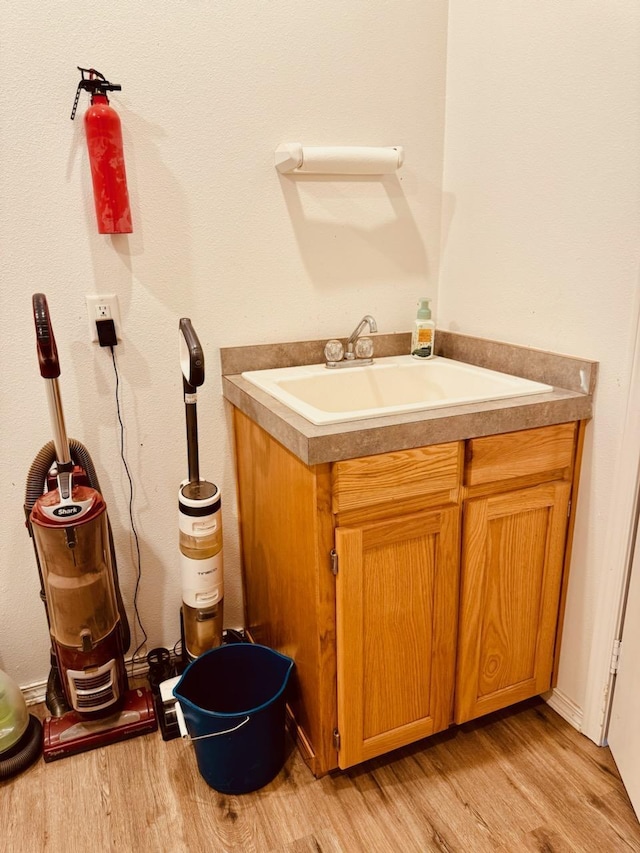 bathroom featuring hardwood / wood-style flooring and vanity