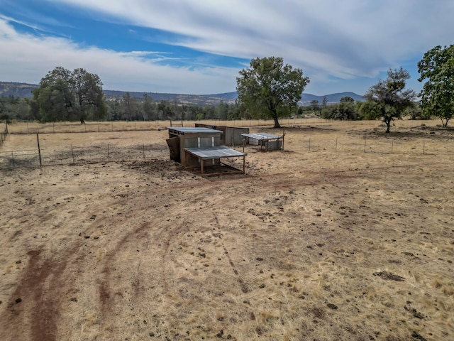 view of yard with a rural view and a mountain view