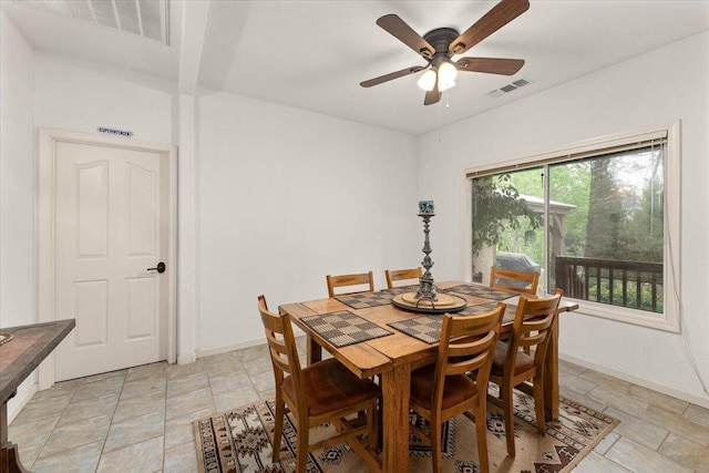 dining area with ceiling fan