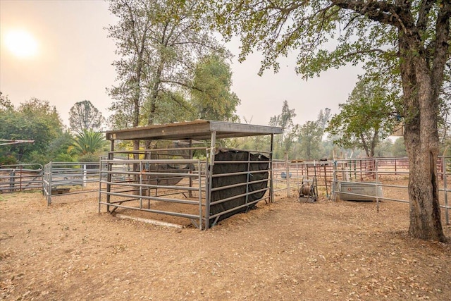 view of stable featuring a rural view