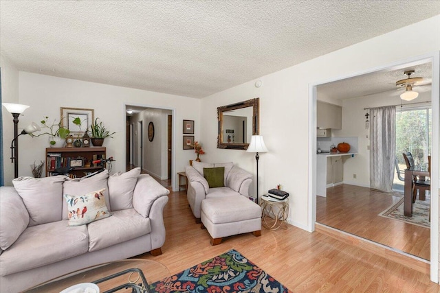 living room featuring hardwood / wood-style floors and a textured ceiling