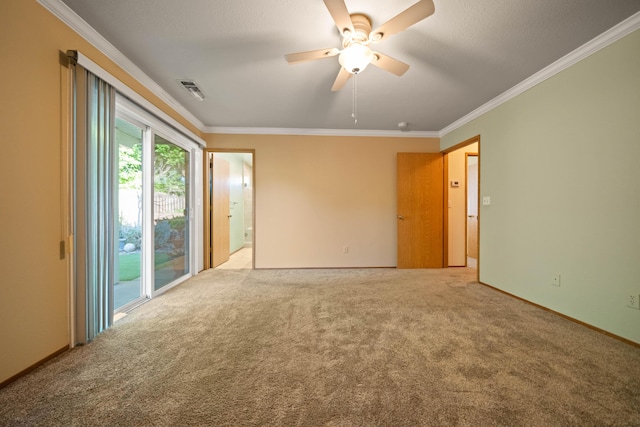 6849 Creekside St, Redding, CA 96001 - carpeted empty room featuring ornamental molding, a ceiling fan, and baseboards