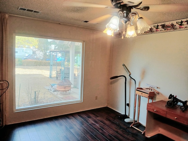 interior space featuring dark wood-type flooring and a textured ceiling