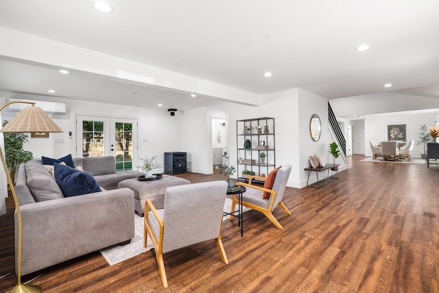 living room featuring french doors and wood-type flooring