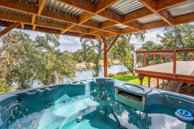 15540 China Rapids Dr, Red Bluff, CA 96080 - view of swimming pool with a hot tub and a deck with water view