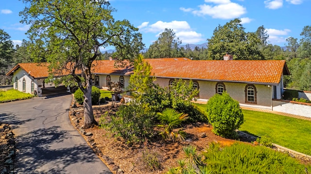 view of front of property with a front lawn