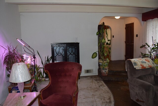 385 Manzanita Ln, Redding, CA 96002 - living room with arched walkways and concrete flooring