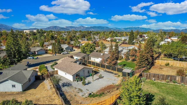 drone / aerial view featuring a mountain view