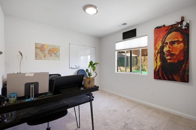 home office featuring light carpet