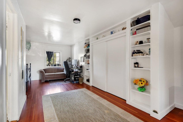 office space featuring dark hardwood / wood-style floors