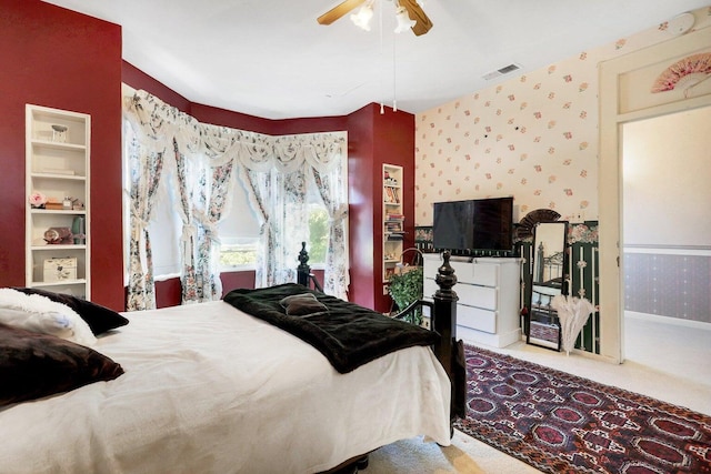 bedroom featuring carpet and ceiling fan